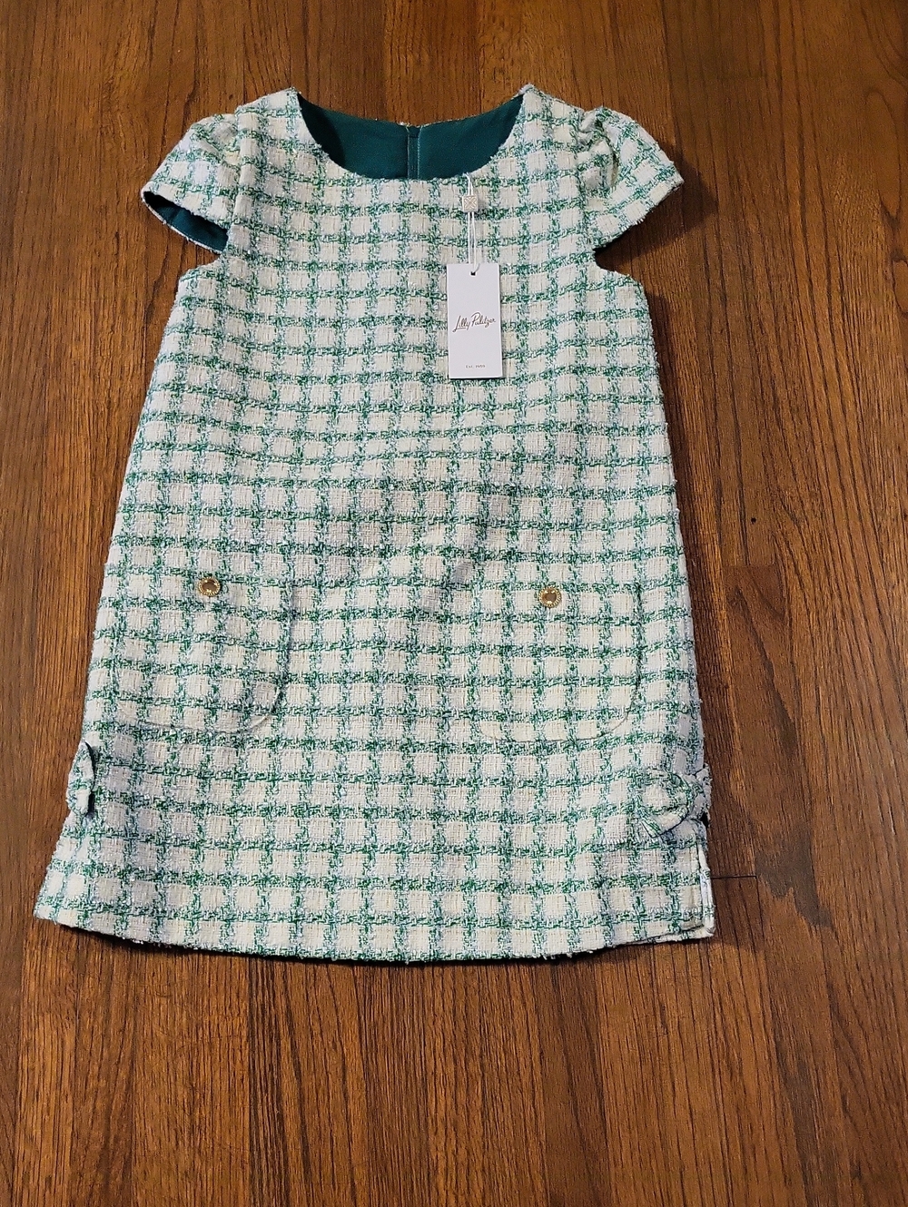 Lilly Pulitzer Green and White Tweed Shift Dress for Girls